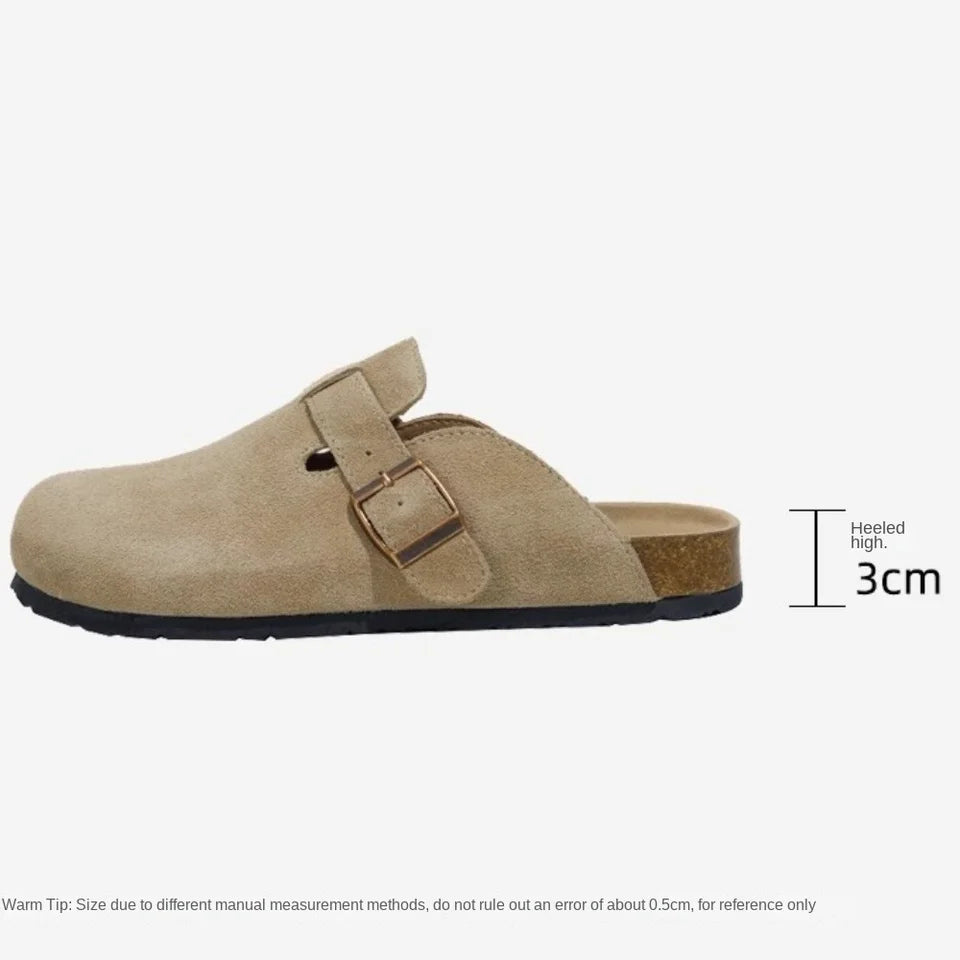 New retro solid color soft sole sloping back round toe thick sole suede women's shoes