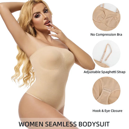 Women Strapless Bodysuits Shapewear Seamless Tude Tops Bodyshaper Compression Waist Trainer Push Up Butt Lifter Backless Shaper