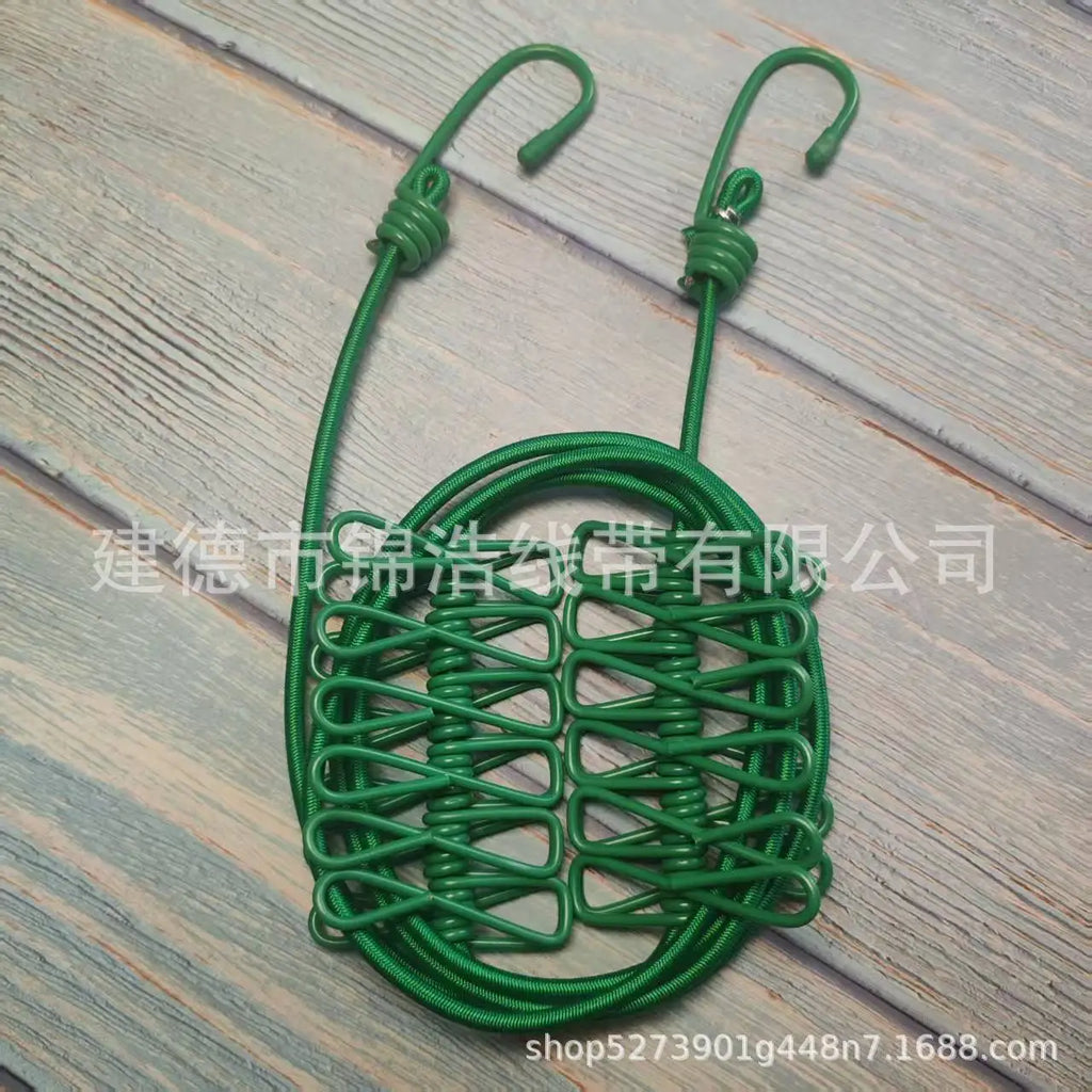 Portable outdoor clothesline traveler household 12 clips windproof clothesline color drying elastic rope