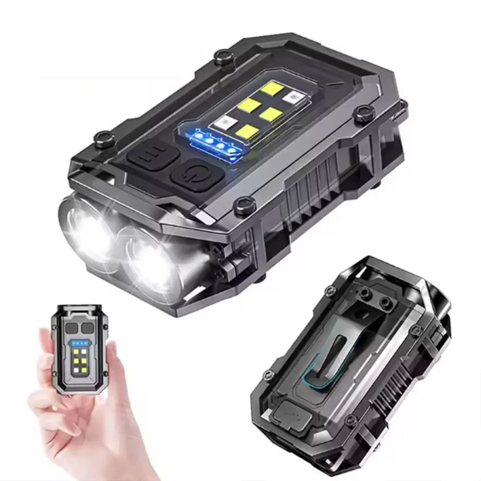 LED+COB keychain flashlight with back clip USB rechargeable portable mini flashlight