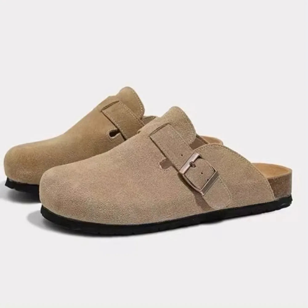 New retro solid color soft sole sloping back round toe thick sole suede women's shoes