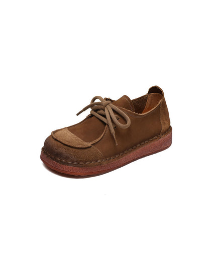 Soft Leather Lace-up Handmade Retro Flat Shoes